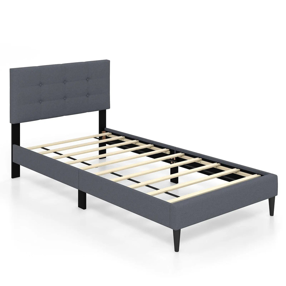 Twin Size Upholstered Platform Bed with Button Tufted Headboard-Gray, photo 3 of 9