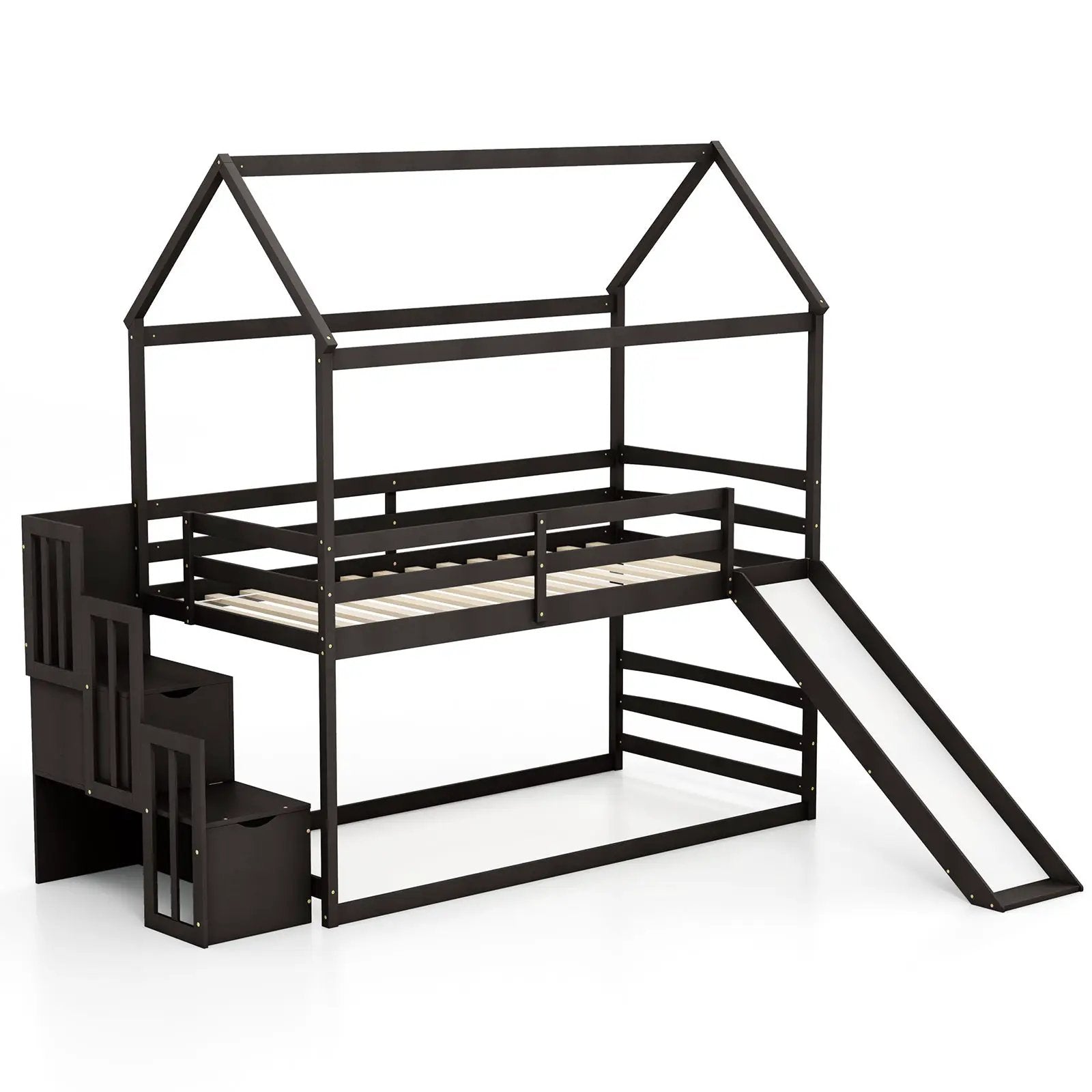Twin over Twin Bunk Bed with Slide and 2-Step Storage Staircase by DirectDeals