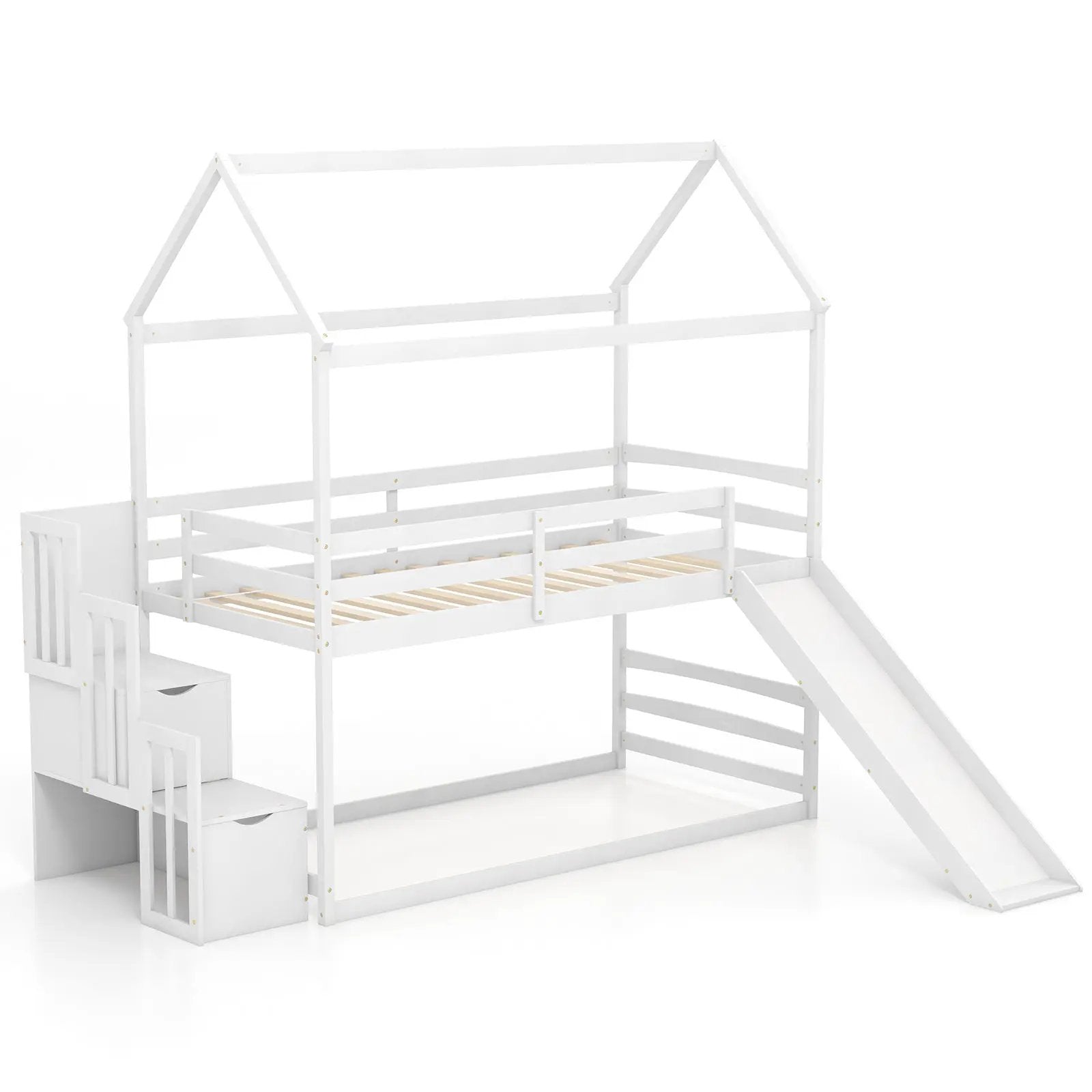 Twin over Twin Bunk Bed with Slide and 2-Step Storage Staircase by DirectDeals