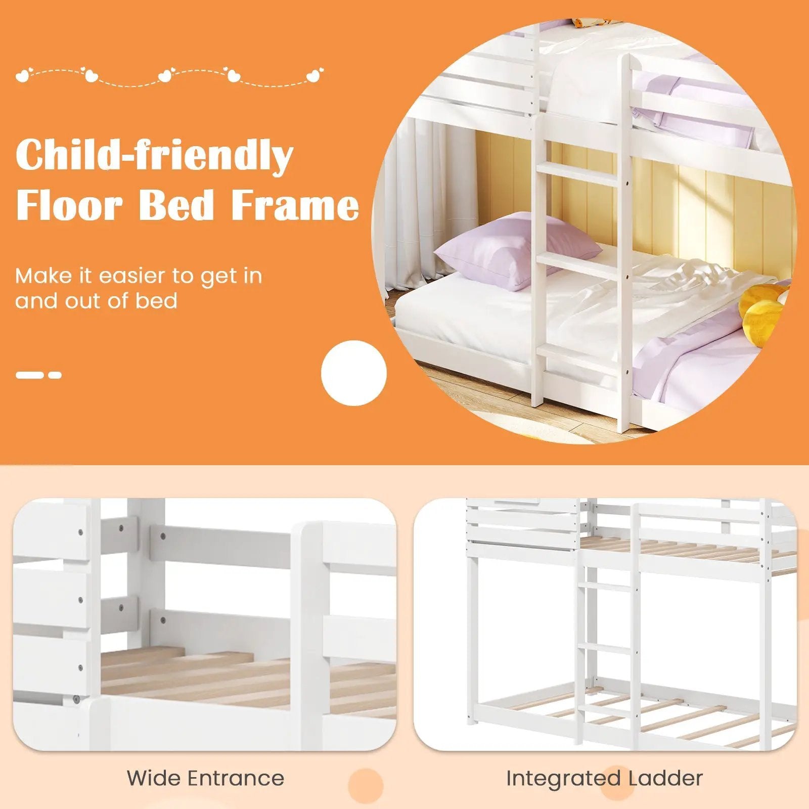 Twin over Twin House Bunk Bed with Roof and Full-length Guardrails-White by DirectDeals