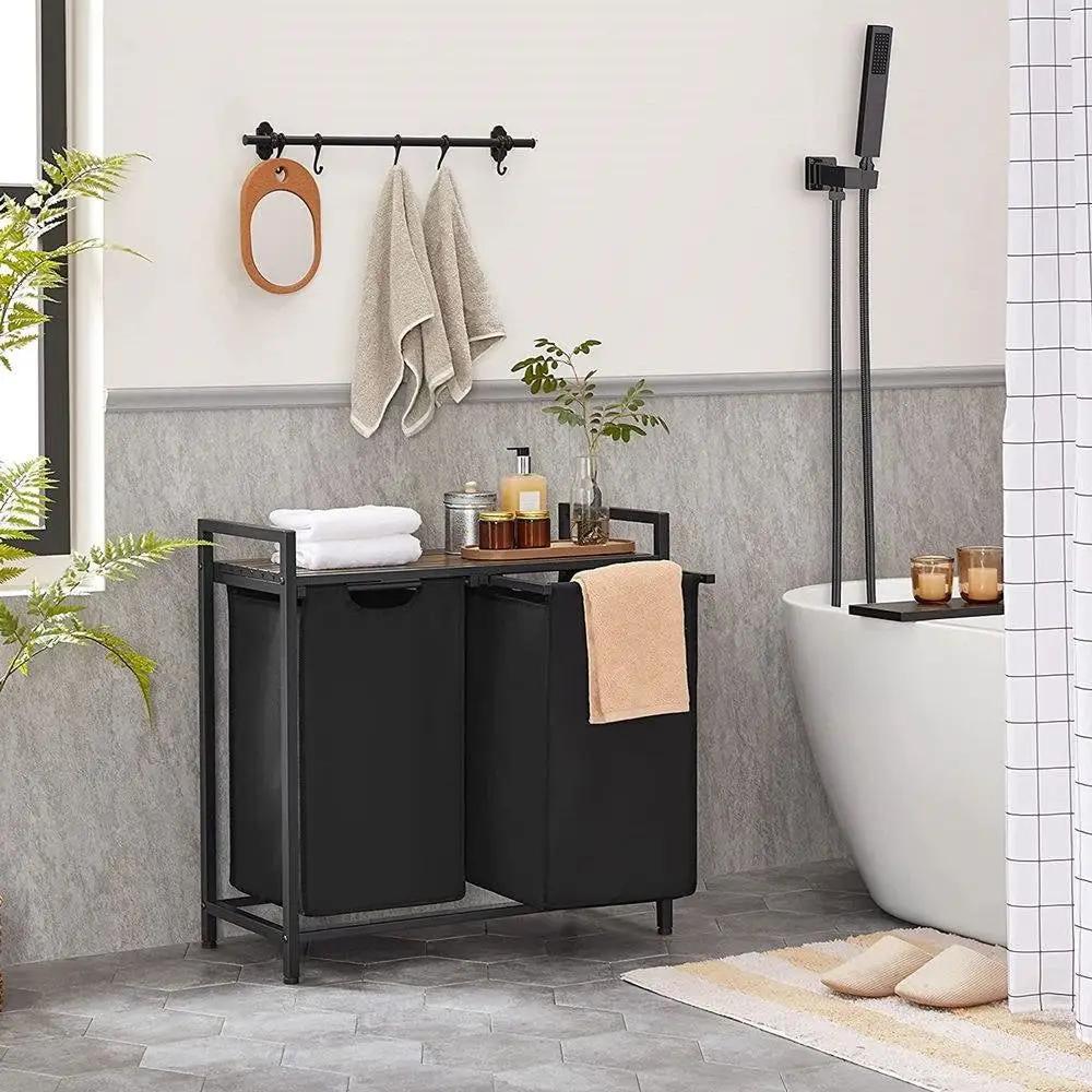 Metal Wood Industrial Modern Laundry Sorter Hamper Black/Brown by HomePacific