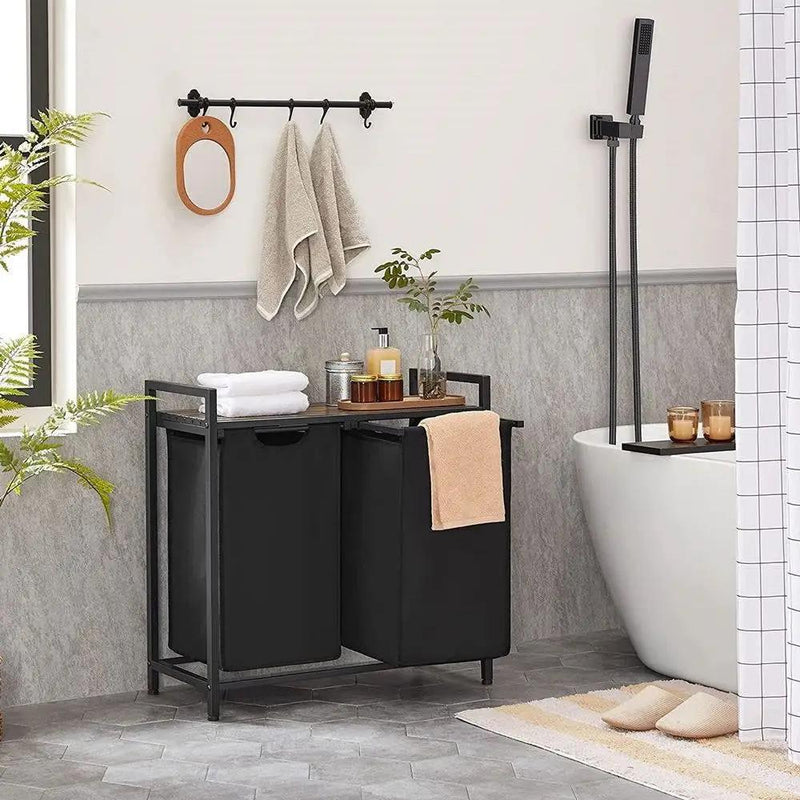 Metal Wood Industrial Modern Laundry Sorter Hamper Black/Brown by HomePacific