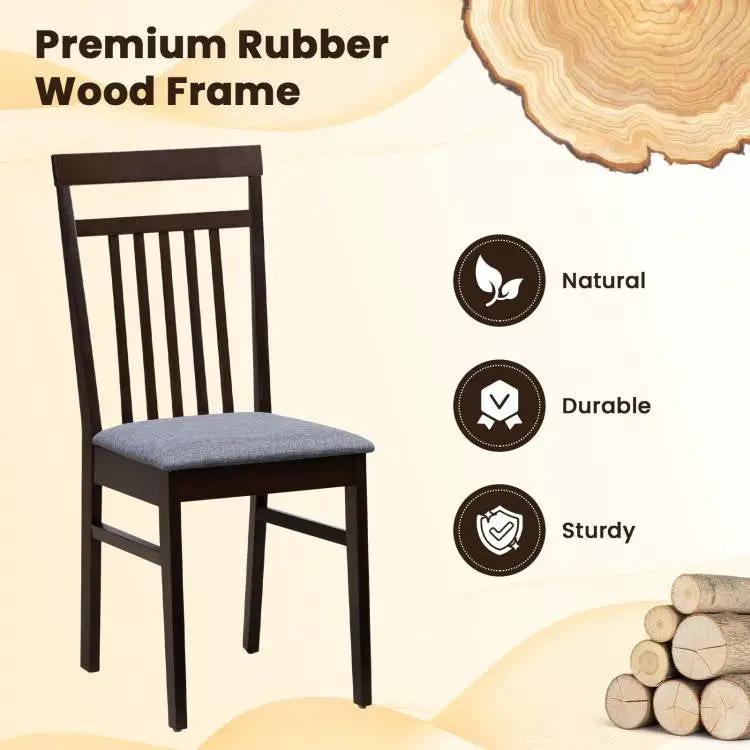 Set of 2 - Classic Sturdy Wood Dining Chair with Grey Upholstered Seat Cushion by HomePacific