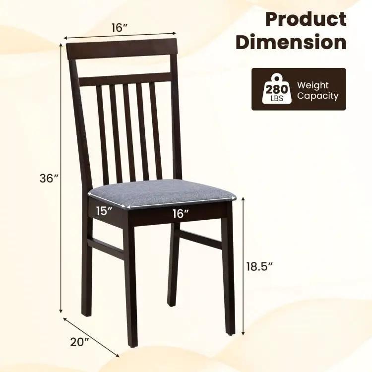 Set of 2 - Classic Sturdy Wood Dining Chair with Grey Upholstered Seat Cushion by HomePacific