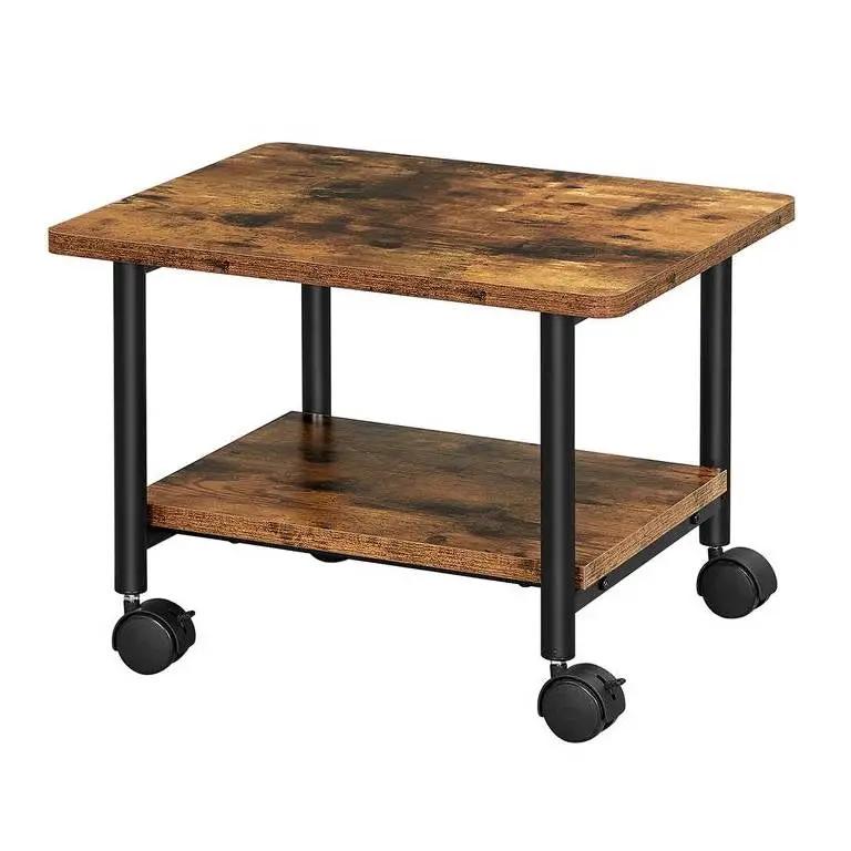 Industrial Black Metal Rustic Wood Printer Stand Cart with Bottom Paper Shelf by HomePacific