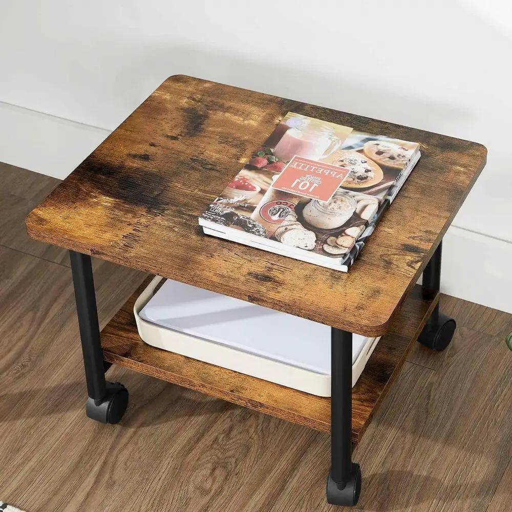 Industrial Black Metal Rustic Wood Printer Stand Cart with Bottom Paper Shelf by HomePacific