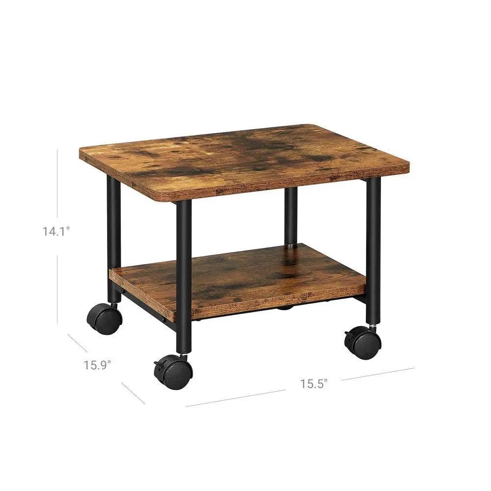 Industrial Black Metal Rustic Wood Printer Stand Cart with Bottom Paper Shelf by HomePacific