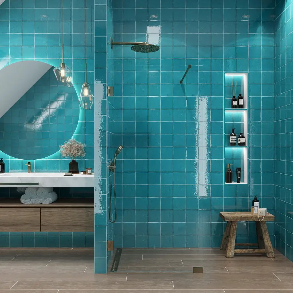 Turquoise Blue 0.6x12 Glossy Porcelain Bullnose Tile Trim (10 pack, 0.5 sq ft/case) by Apollo Tile