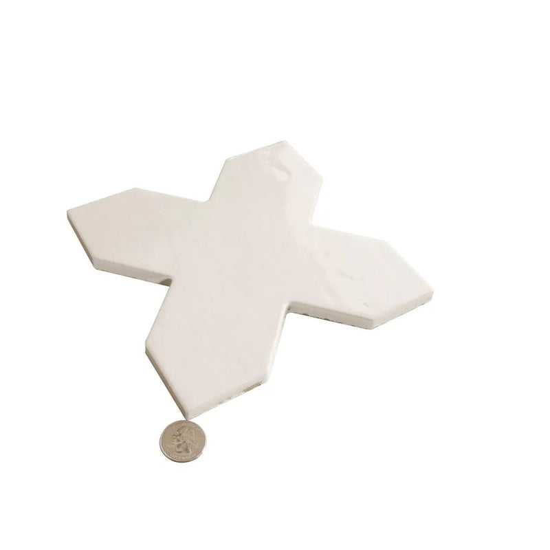 Pearl White 7x7 Glossy Cross Porcelain Tile (16 pack, 5.6 sq ft/case) by Apollo Tile