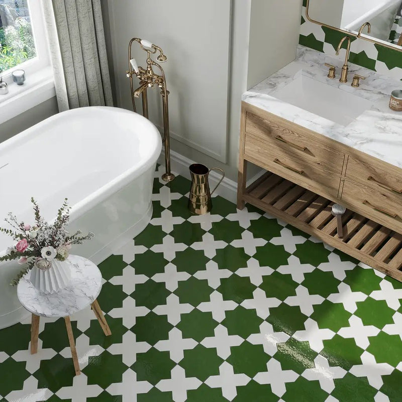 Pearl White 7x7 Glossy Cross Porcelain Tile (16 pack, 5.6 sq ft/case) by Apollo Tile