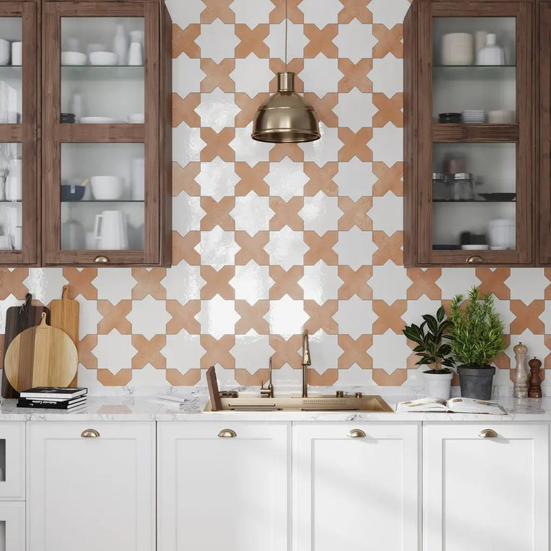 Pearl White 7x7 Glossy Star Porcelain Tile (16 pack, 6.46 sq ft/case) by Apollo Tile