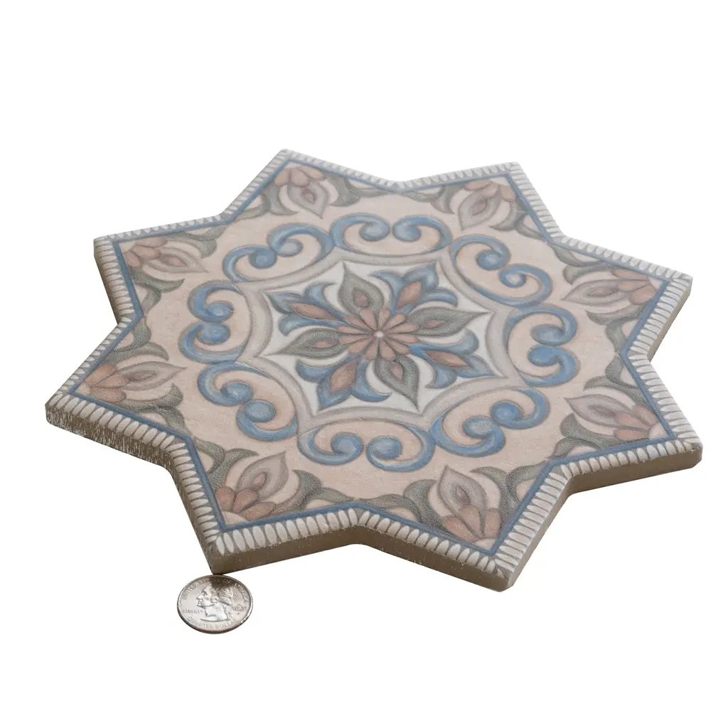 Terracotta Blue Olive Green 7x7 Matte Star Porcelain Tile (16 pack, 6.46 sq ft/case) by Apollo Tile