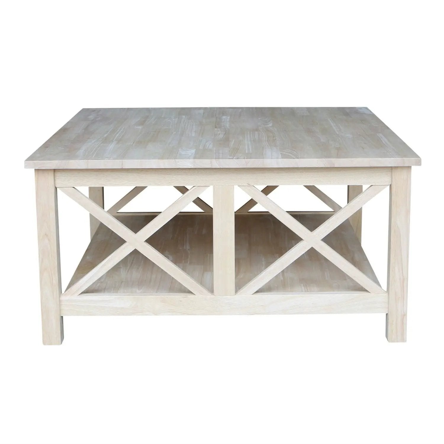 Square Unfinished Solid Wood Coffee Table with Bottom Shelf by HomePacific