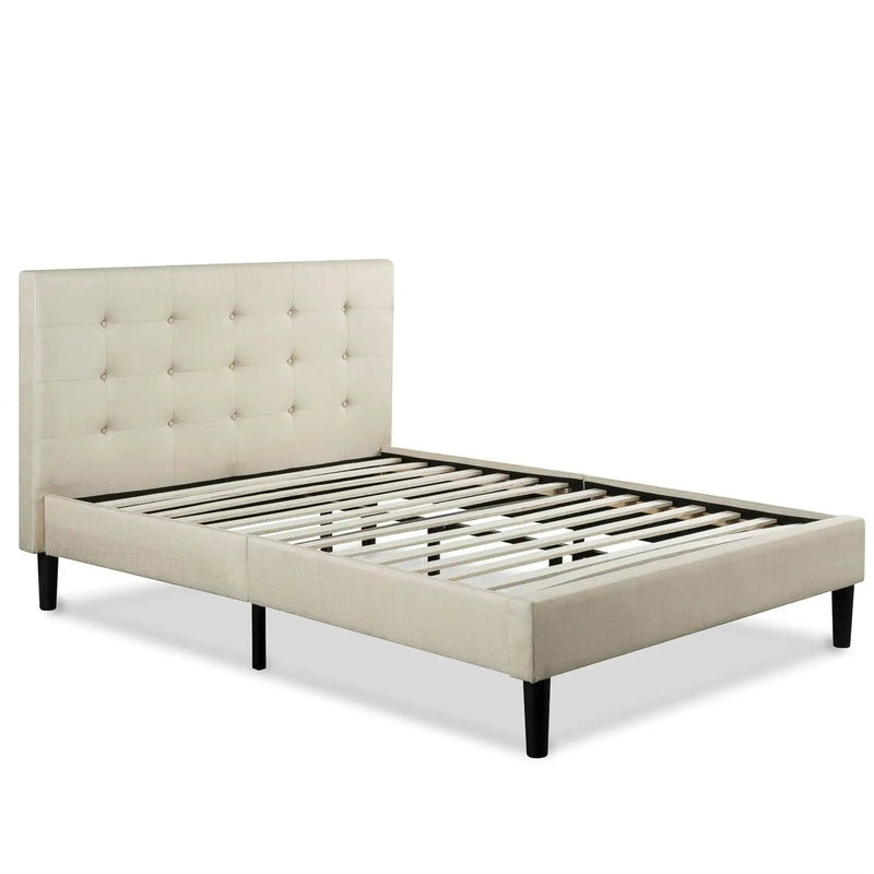 Queen size Taupe Beige Upholstered Platform Bed Frame with Headboard by HomePacific