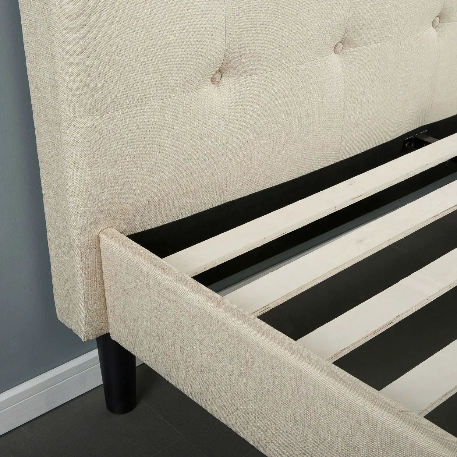 Queen size Taupe Beige Upholstered Platform Bed Frame with Headboard by HomePacific