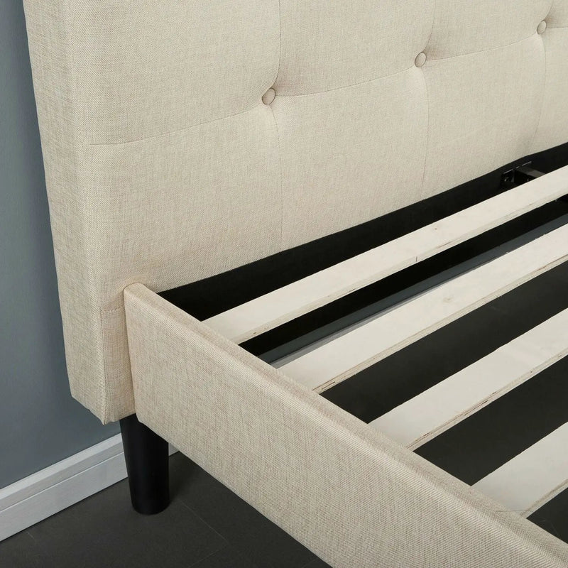Queen size Taupe Beige Upholstered Platform Bed Frame with Headboard by HomePacific