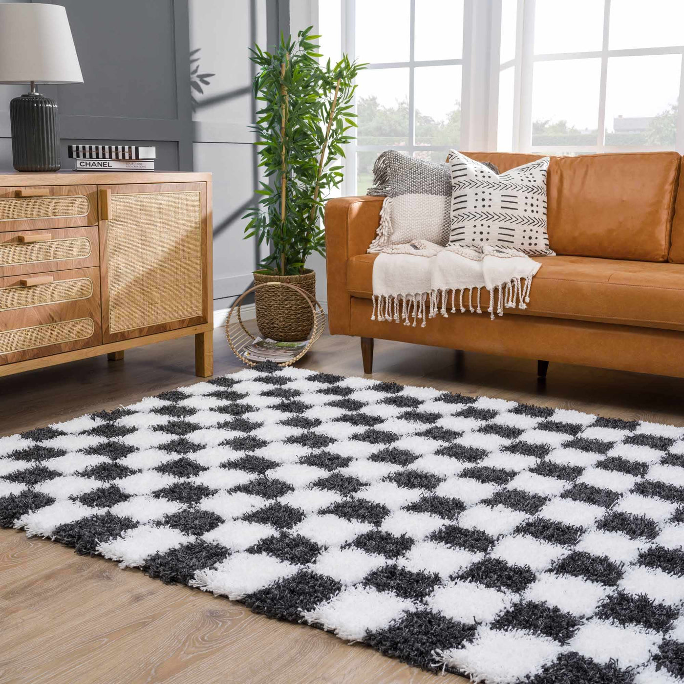 Atira Black & White Checkered Area Rug by Boutique Rugs