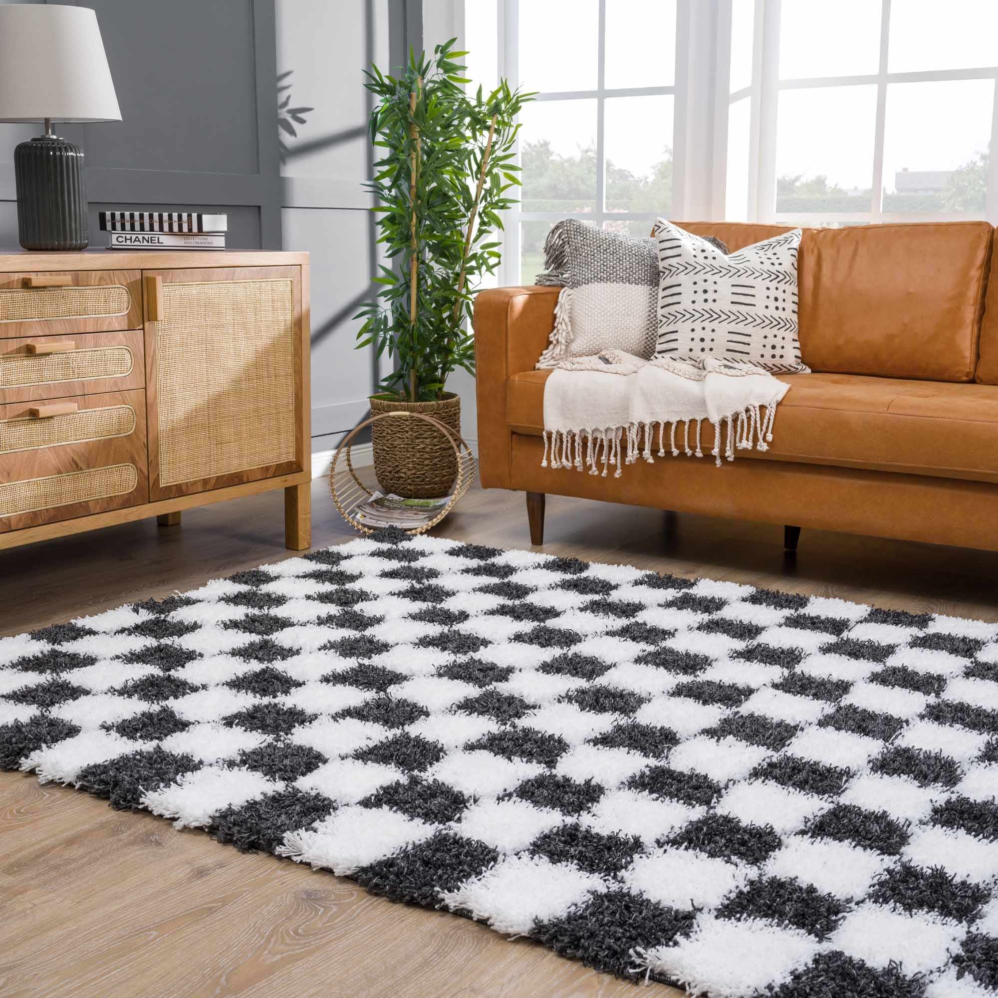 Atira Black & White Checkered Area Rug by Hauteloom
