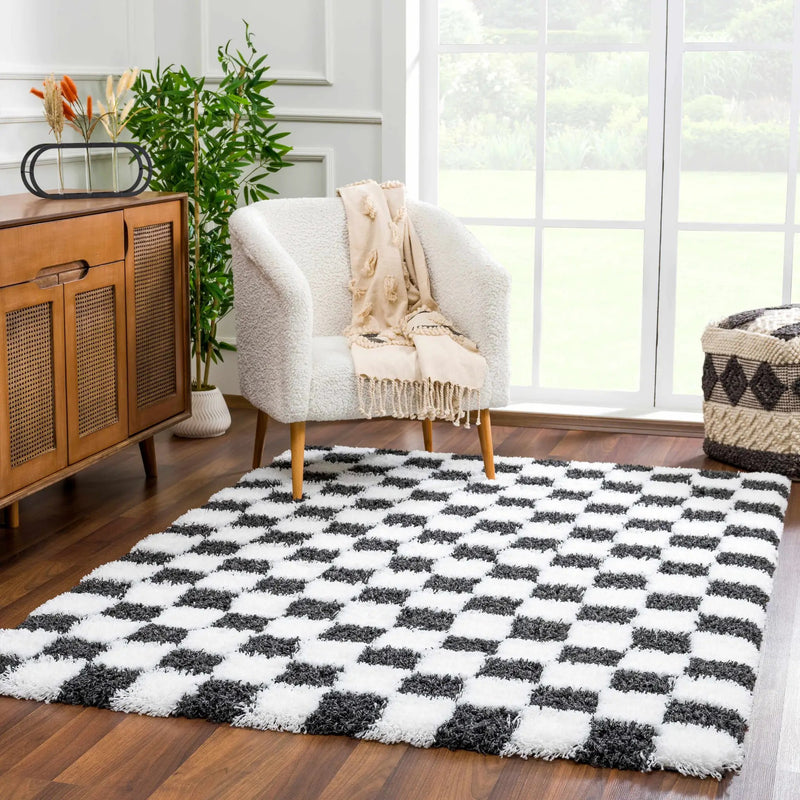 Atira Black & White Checkered Area Rug by Hauteloom