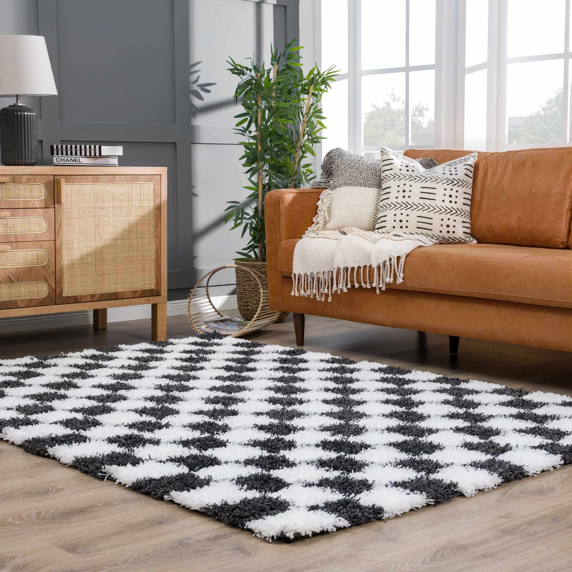 Atira Black & White Checkered Area Rug by Hauteloom