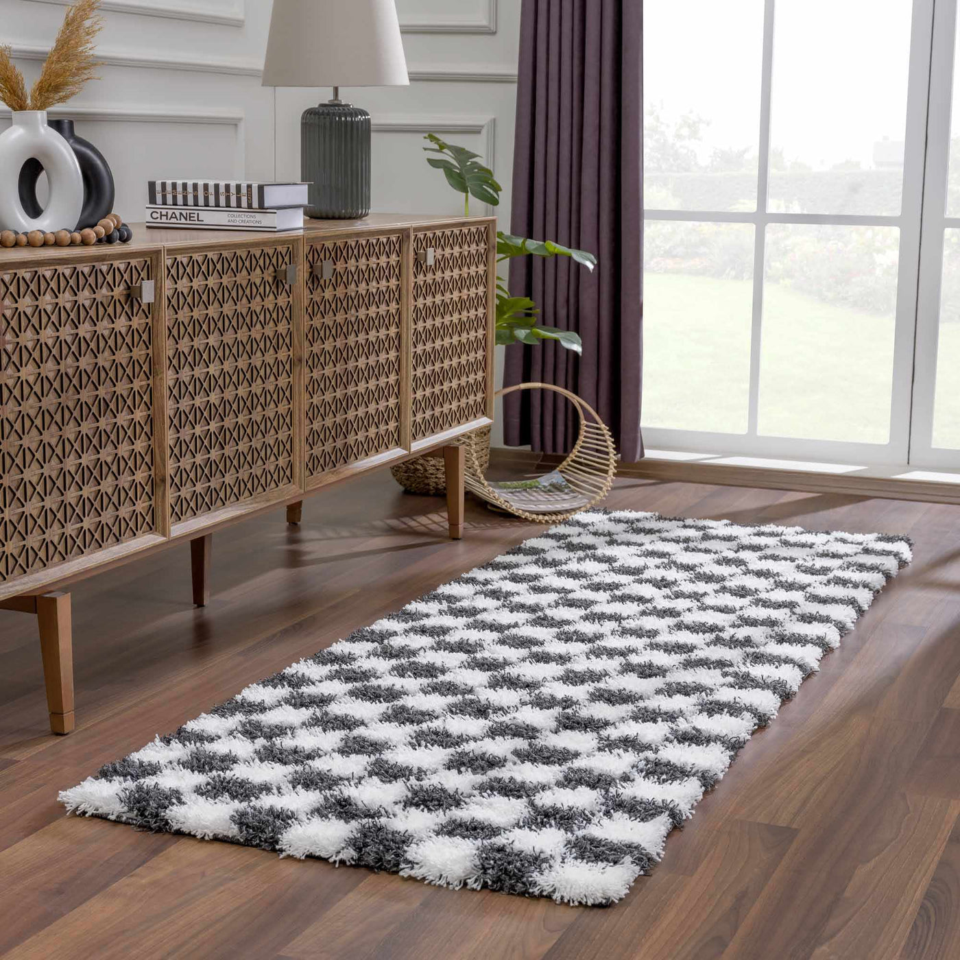 Atira Black & White Checkered Area Rug by Boutique Rugs
