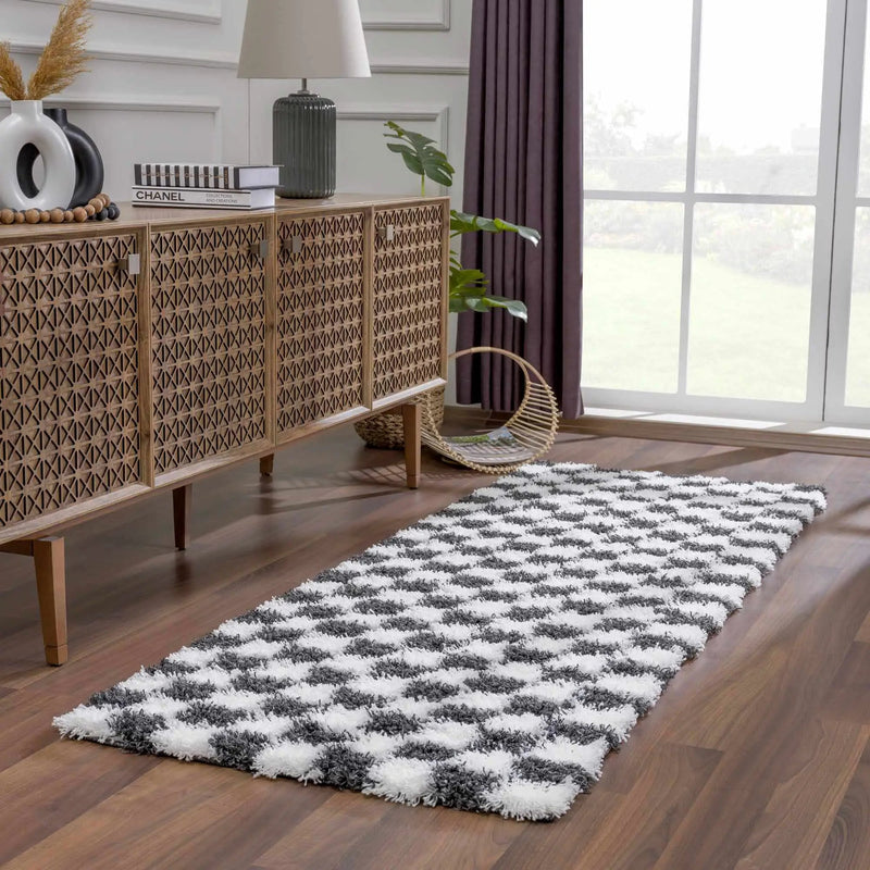 Atira Black & White Checkered Area Rug by Hauteloom