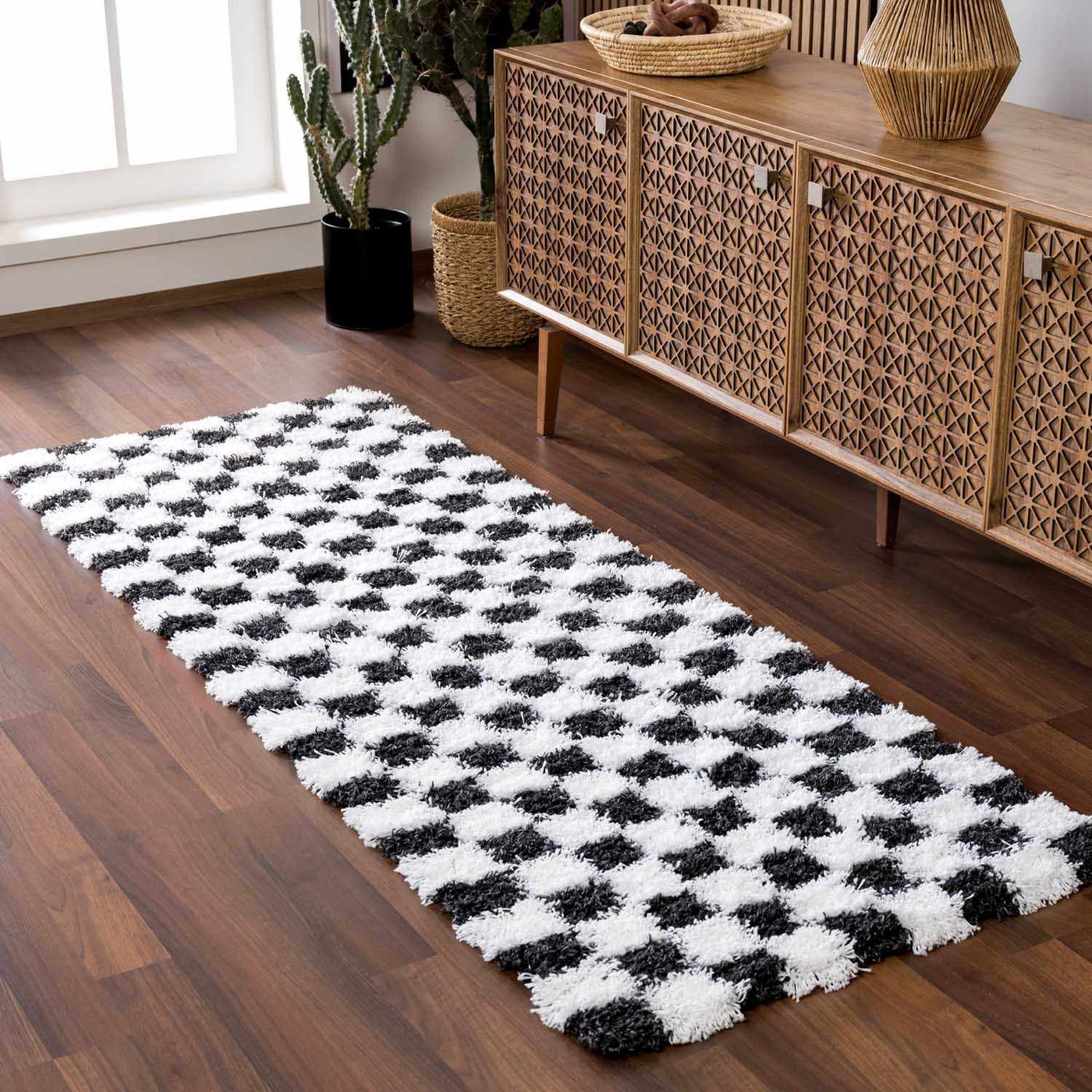 Atira Black & White Checkered Area Rug by Boutique Rugs