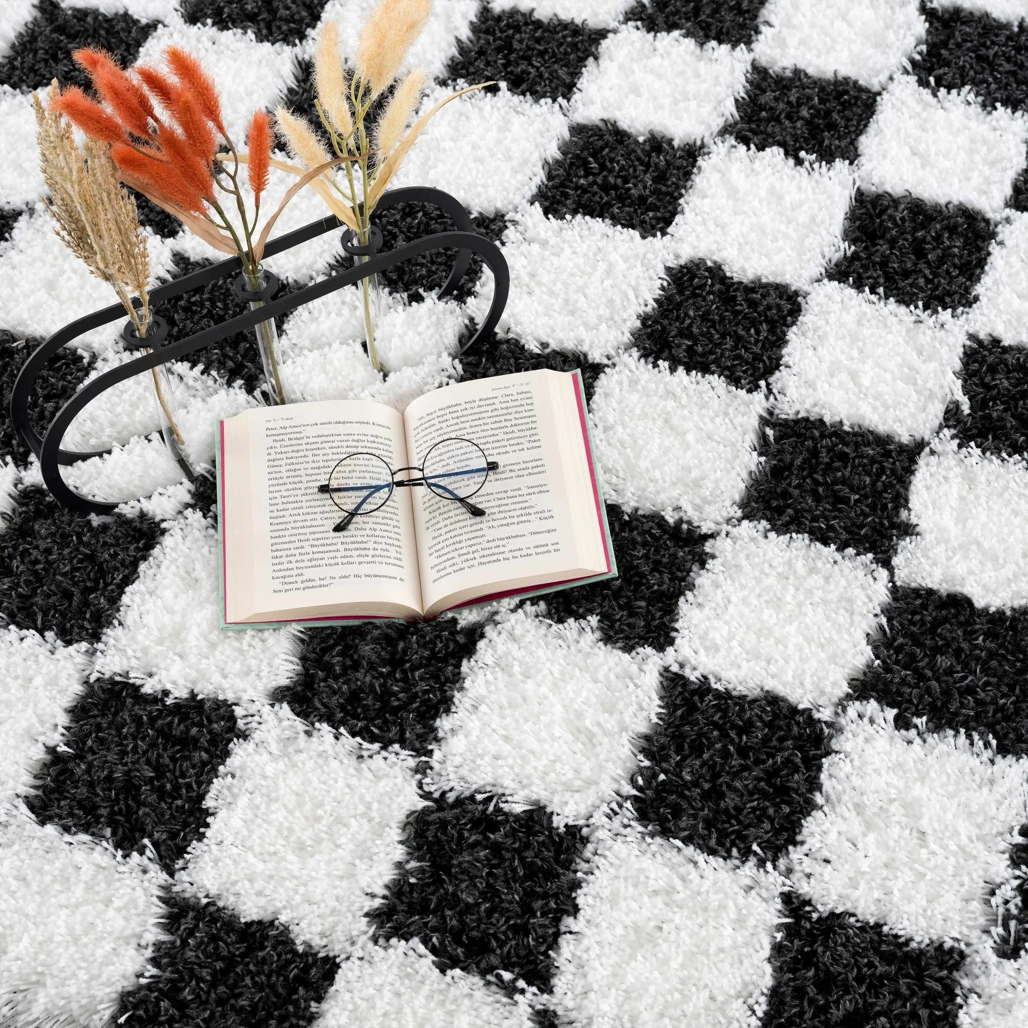 Atira Black & White Checkered Area Rug by Hauteloom