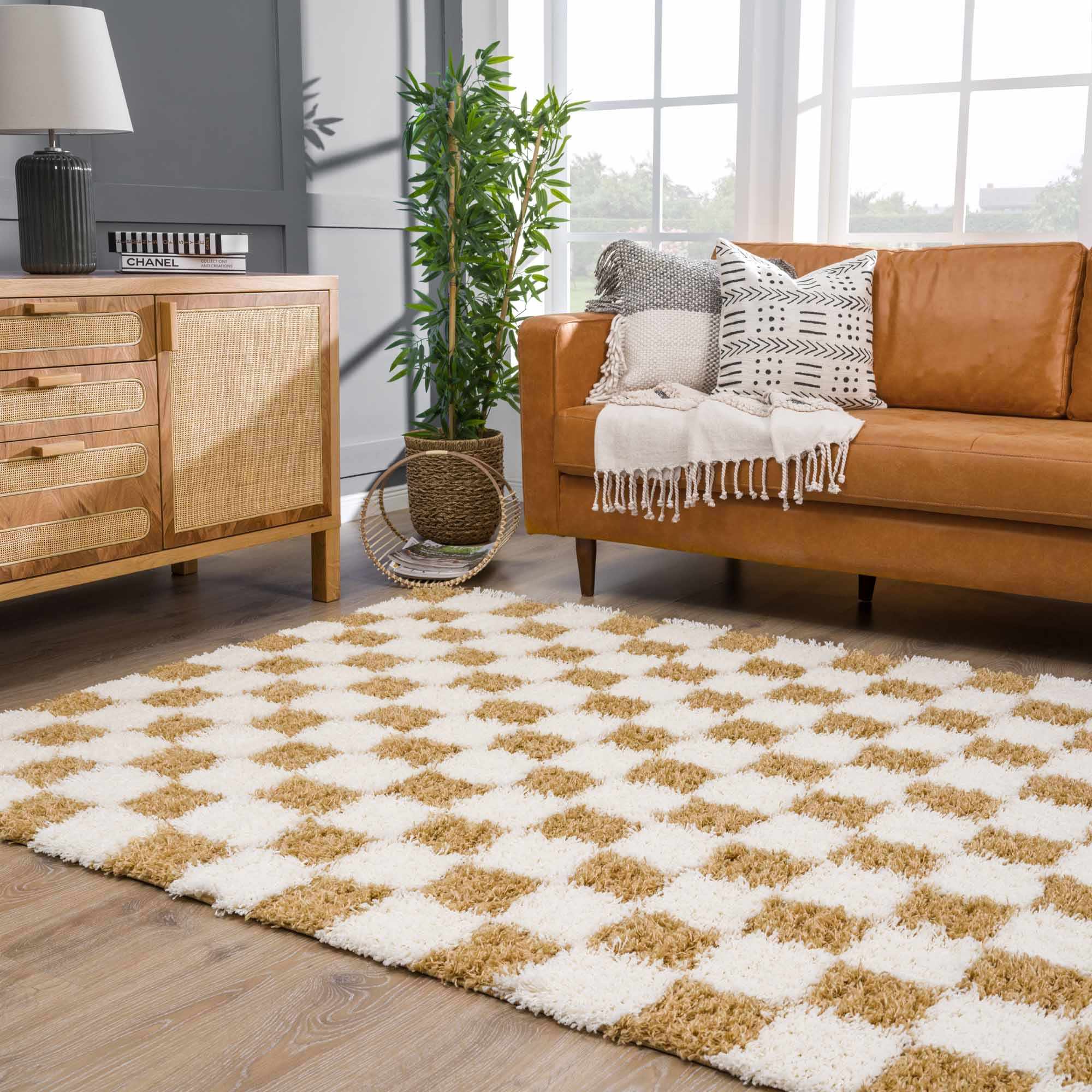 Atira Mustard Checkered Area Rug by Hauteloom