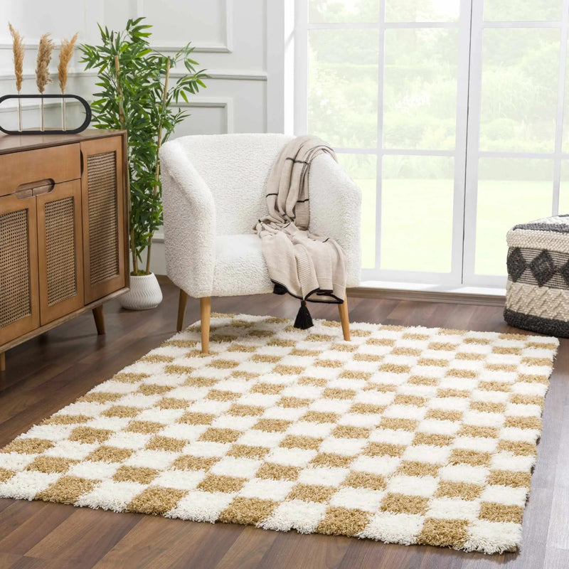 Atira Mustard Checkered Area Rug by Hauteloom