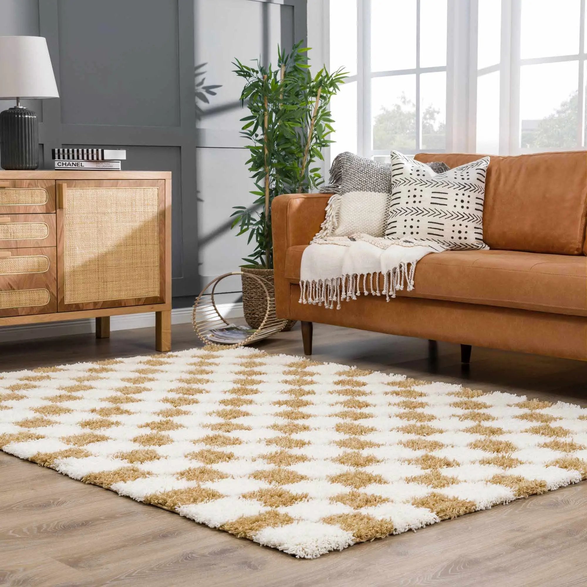 Atira Mustard Checkered Area Rug by Hauteloom