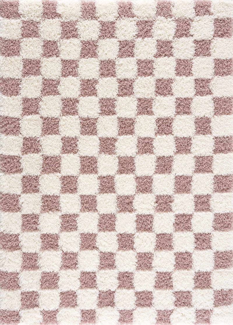 Atira Pink Checkered Shag Rug by Boutique Rugs