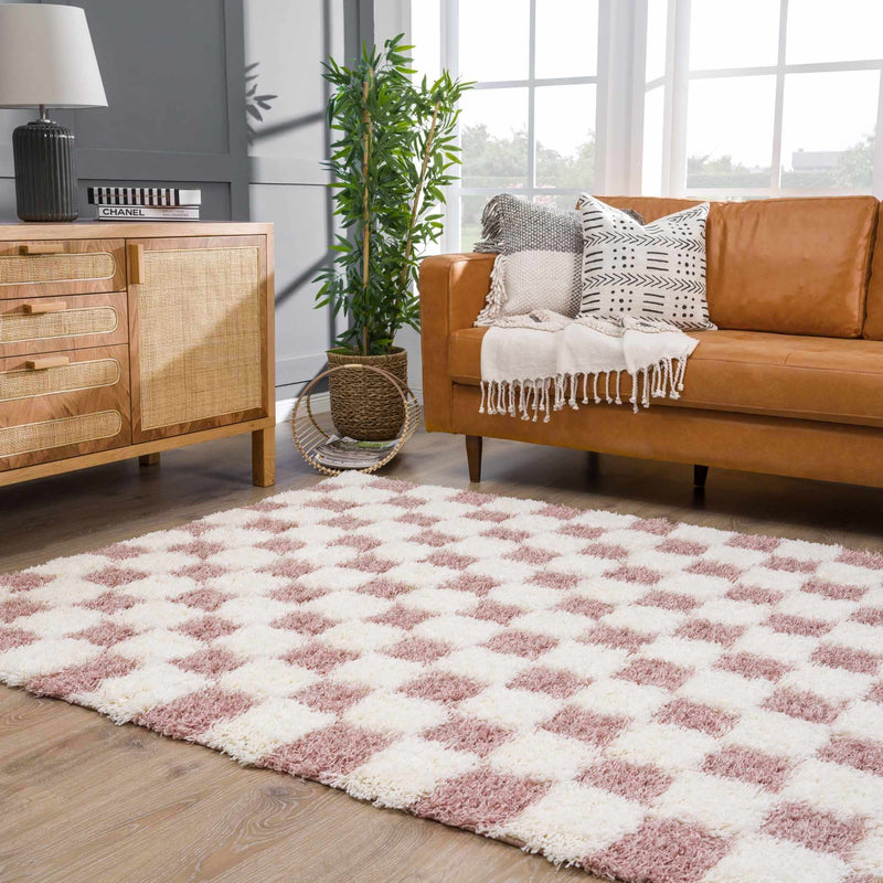 Atira Pink Checkered Area Rug by Hauteloom