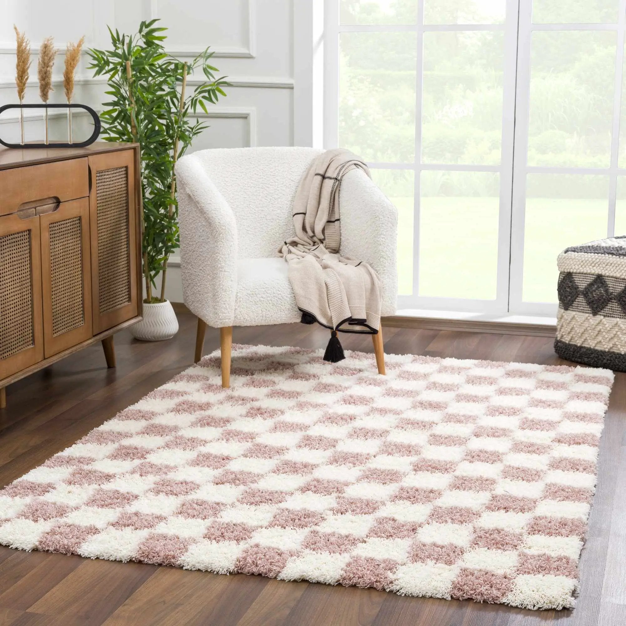 Atira Pink Checkered Area Rug by Hauteloom
