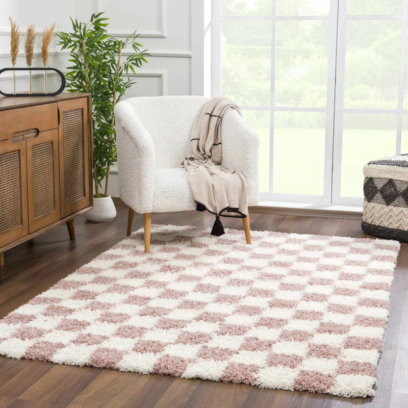 Atira Pink Checkered Area Rug by Hauteloom
