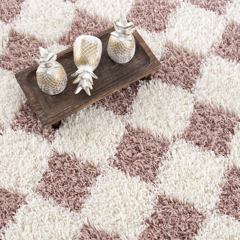Atira Pink Checkered Shag Rug by Boutique Rugs