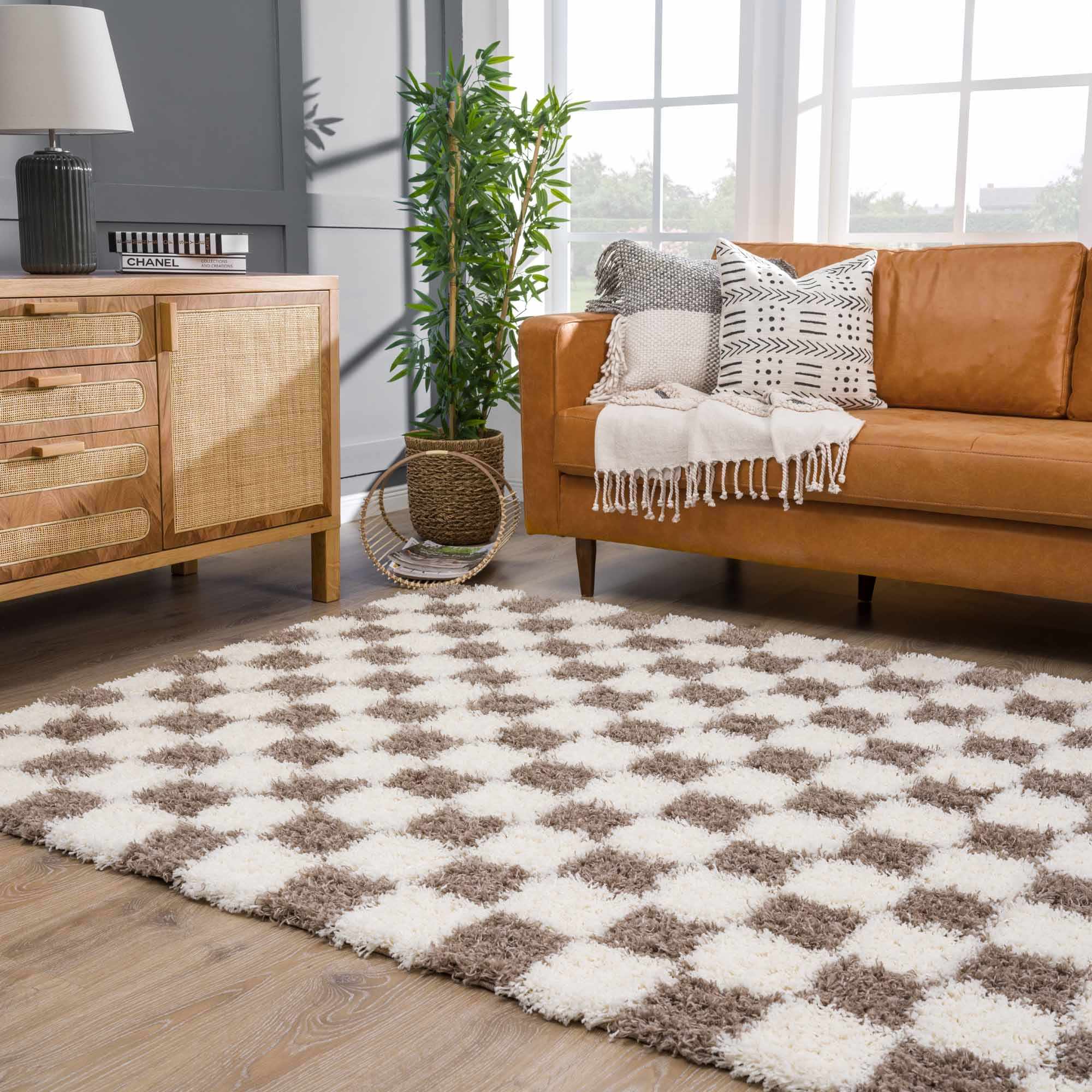 Atira Brown Checkered Area Rug by Hauteloom
