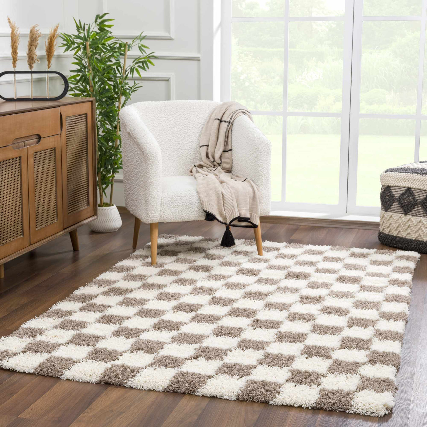 Atira Brown Checkered Area Rug by Boutique Rugs