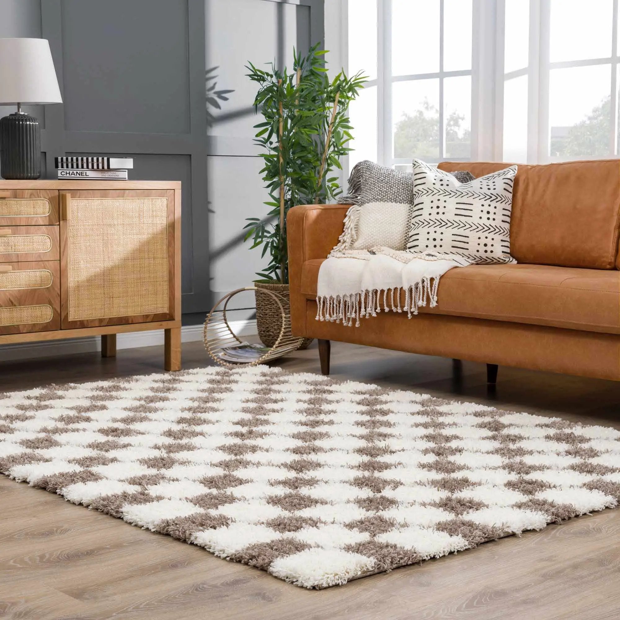 Atira Brown Checkered Area Rug by Hauteloom