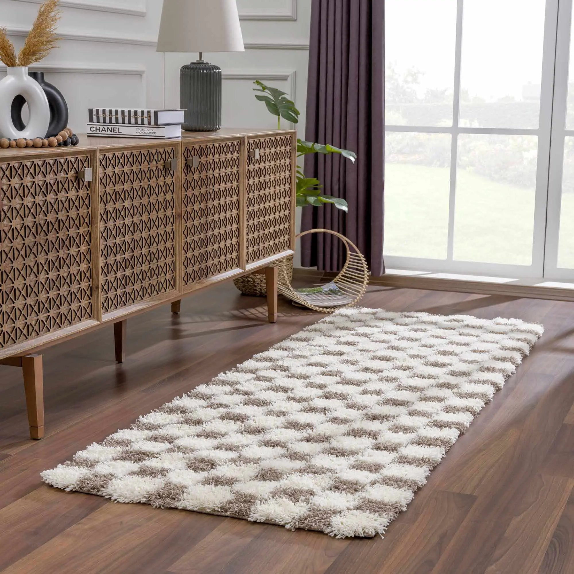 Atira Brown Checkered Area Rug by Hauteloom