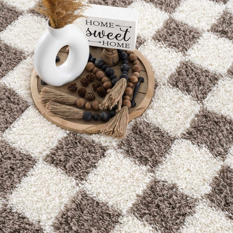 Atira Brown Checkered Area Rug by Hauteloom