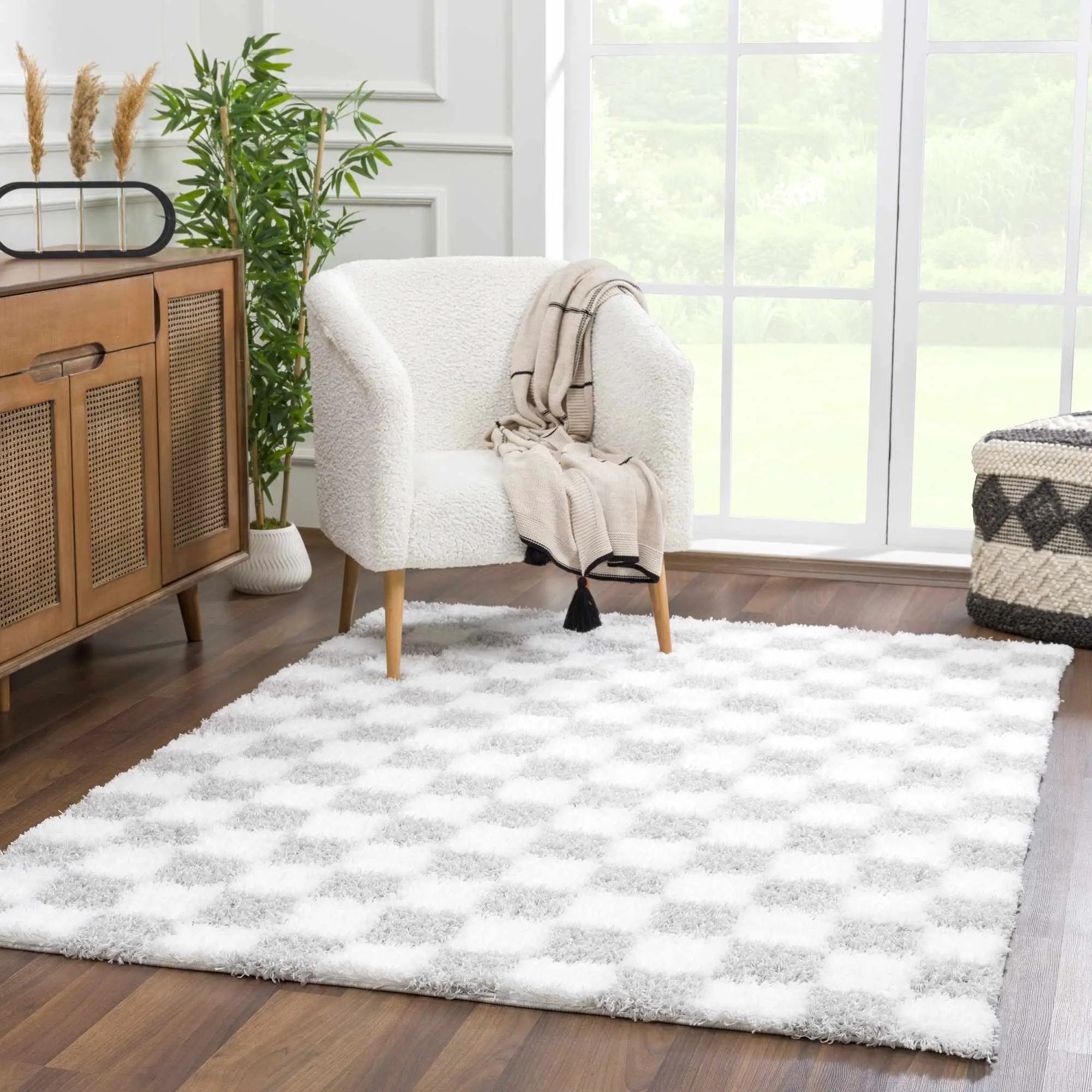 Atira Gray Checkered Area Rug by Hauteloom