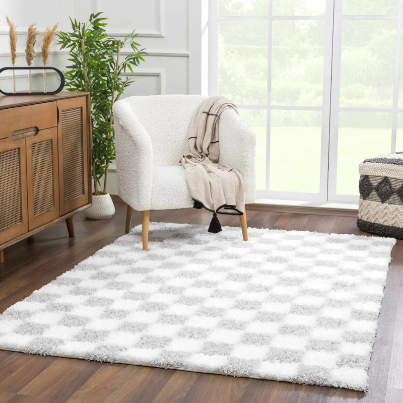Atira Gray Checkered Area Rug by Hauteloom