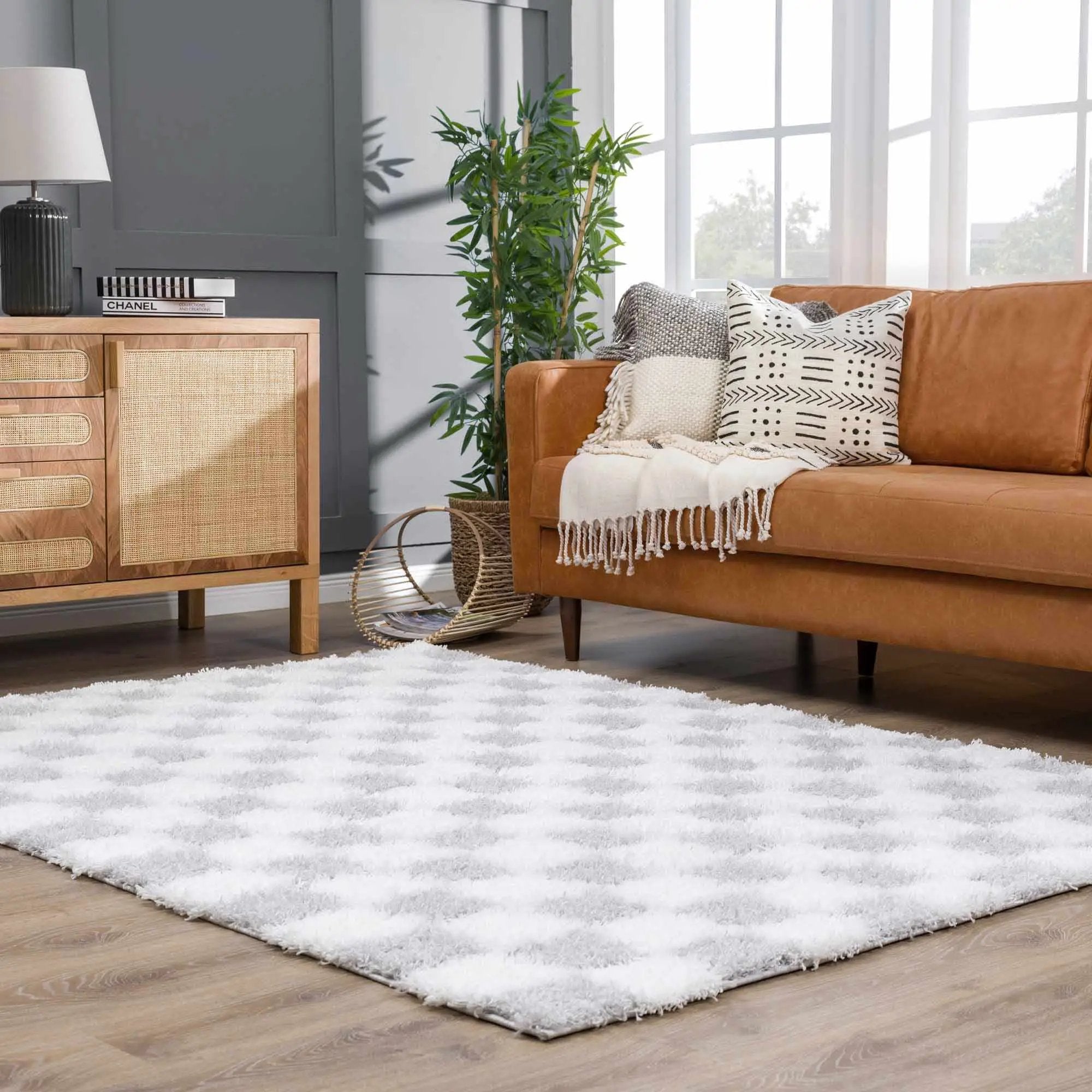 Atira Gray Checkered Area Rug by Hauteloom
