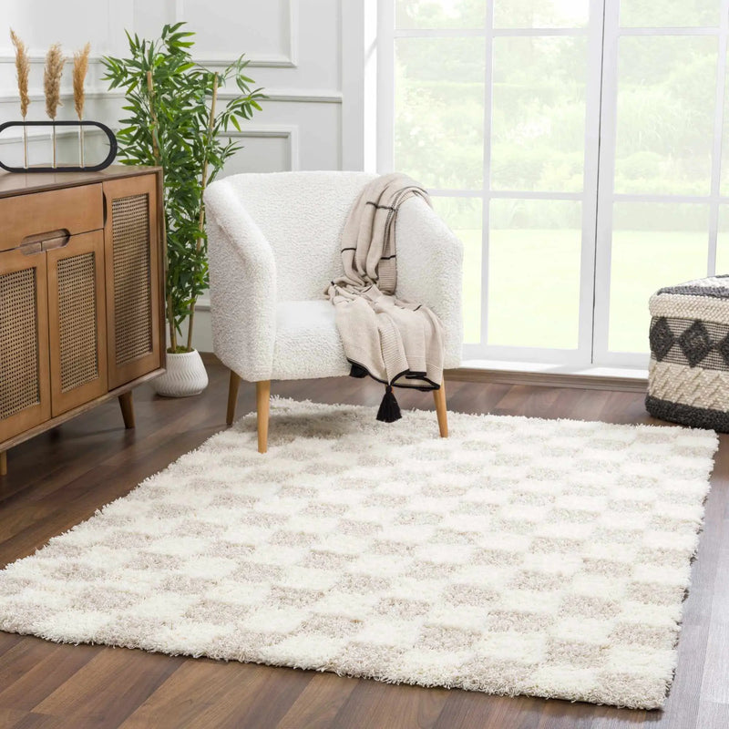 Atira Light Brown Checkered Area Rug by Hauteloom