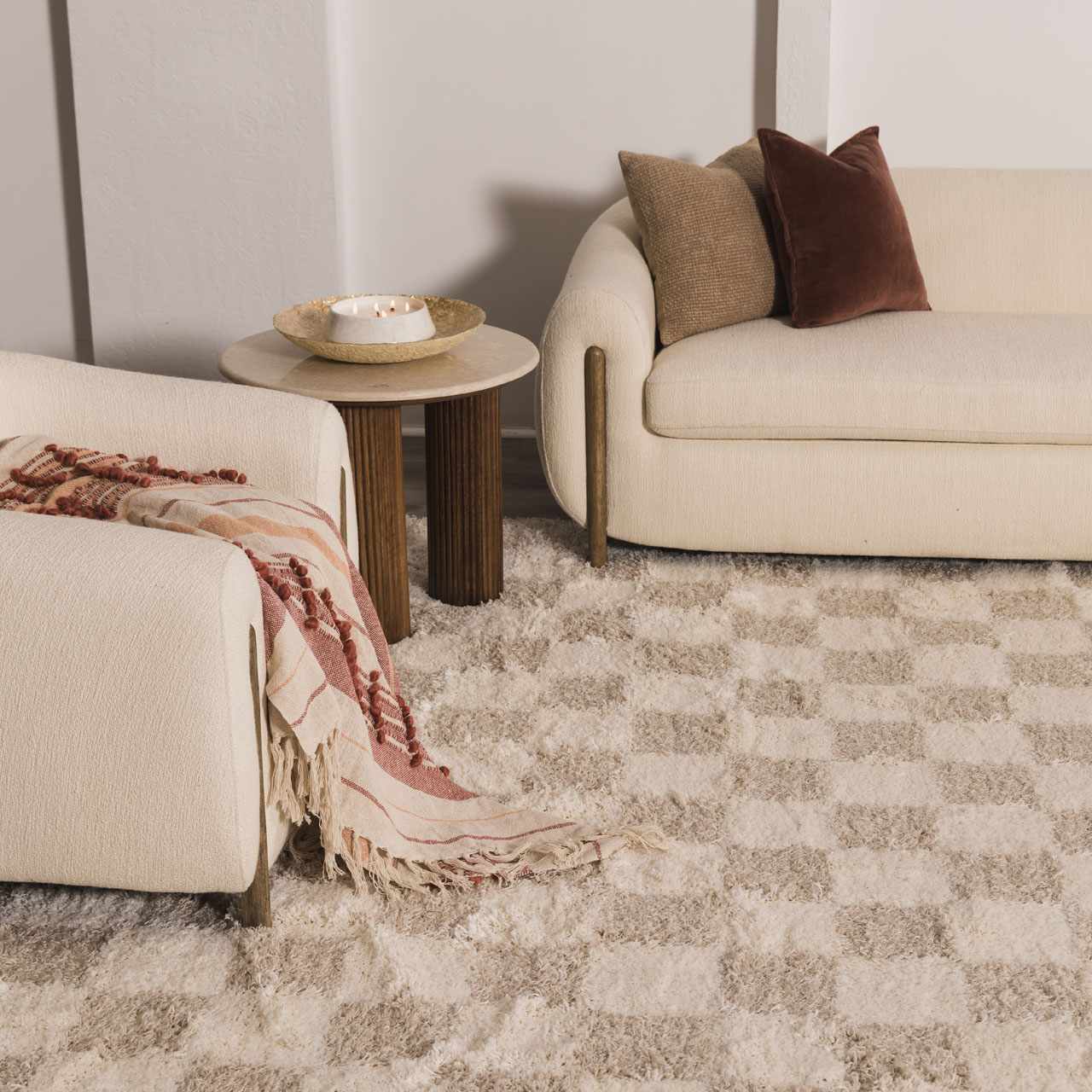Atira Light Brown Checkered Area Rug by Boutique Rugs