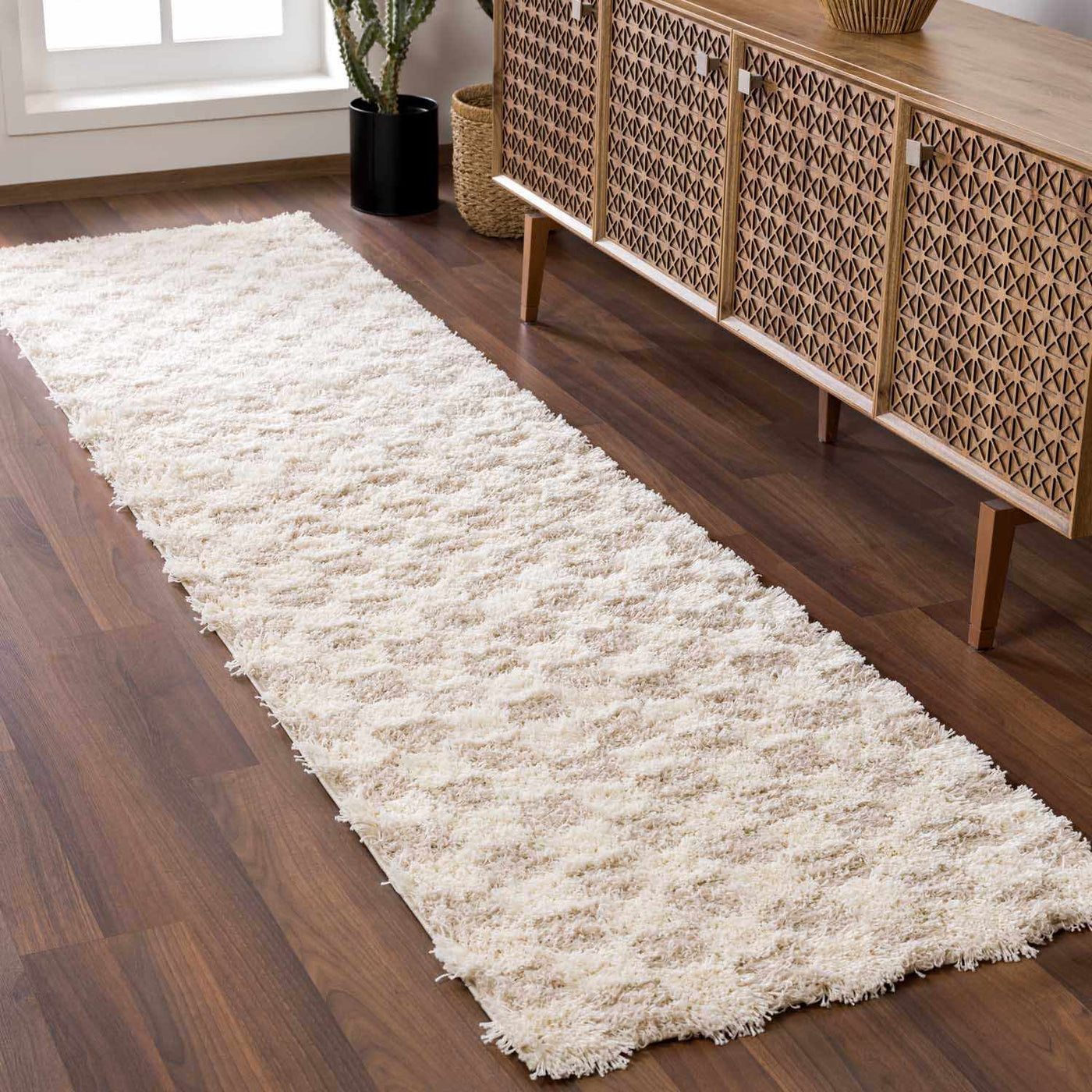 Atira Light Brown Checkered Area Rug by Boutique Rugs