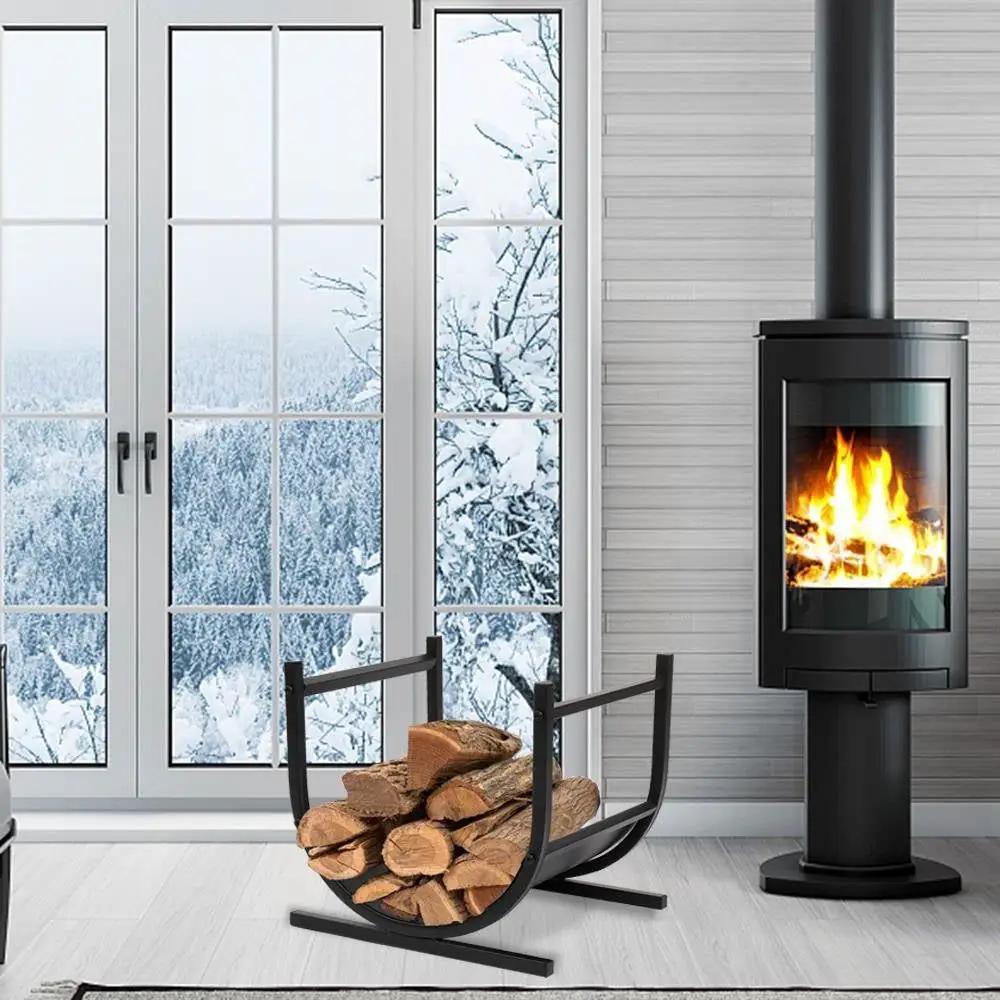 Modern Classic Black Steel Firewood Rack Log Holder for Indoor or Outdoor Use by HomePacific