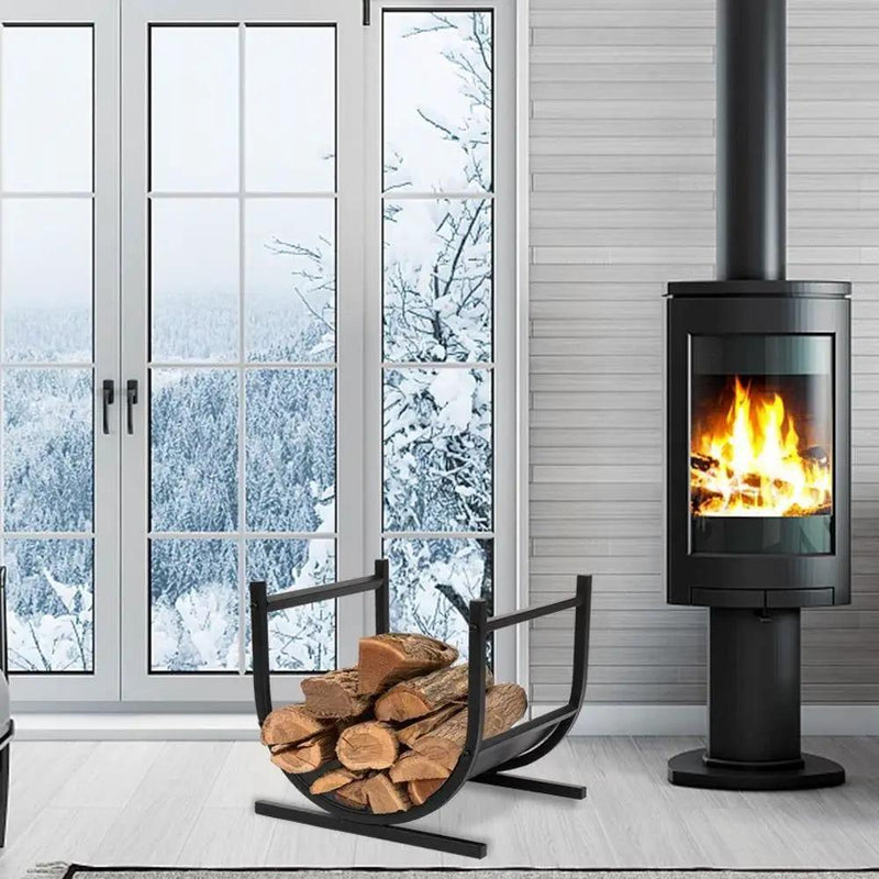 Modern Classic Black Steel Firewood Rack Log Holder for Indoor or Outdoor Use by HomePacific