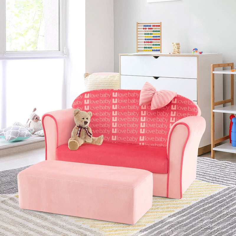 Ultra Soft Velvet Kids Sofa Chair Toddler Couch with Ottoman-Pink by DirectDeals